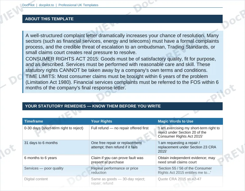 Preview of the top of page 2 of the DocPilot Complaint Letter Template (watermarked)