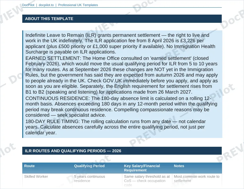 Preview of the top of page 2 of the DocPilot ILR Support Letter (watermarked)