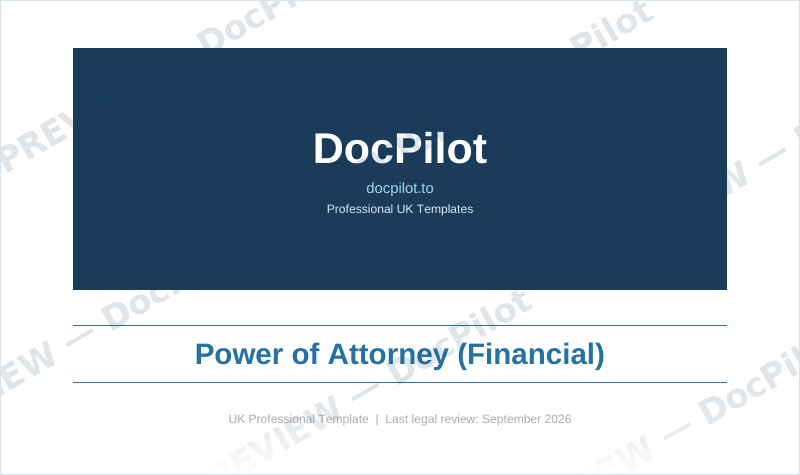 Preview of the cover page of the DocPilot Property and Financial Affairs LPA pack