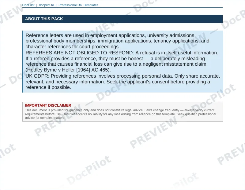 Preview of the top of page 2 of the DocPilot Reference Request Templates (watermarked)