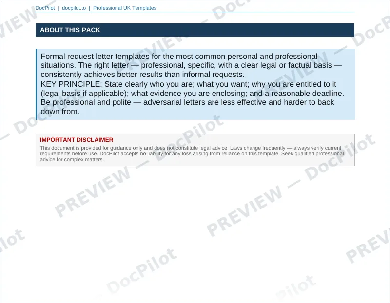 Preview of the top of page 2 of the DocPilot Request Letter Templates (watermarked)