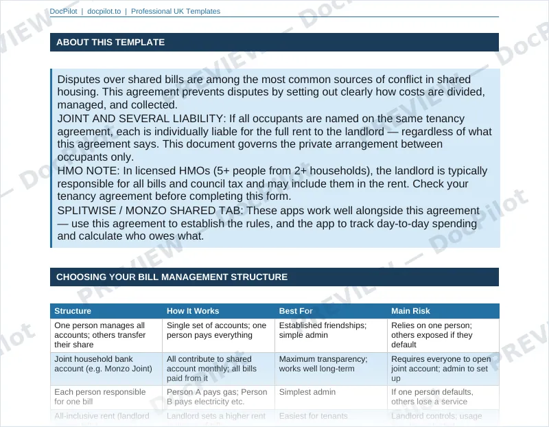 Preview of the top of page 2 of the DocPilot Shared Household Expenses Agreement (watermarked)