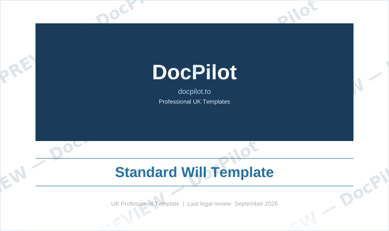 Preview of the cover page of the DocPilot Standard Will Template