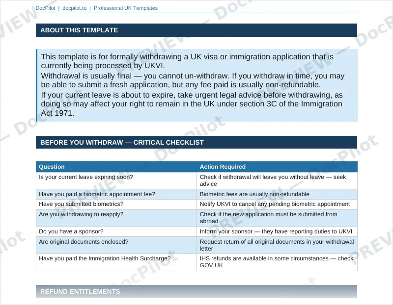 Preview of the top of page 2 of the DocPilot Visa Withdrawal Letter (watermarked)